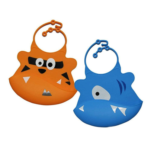 AussieSuperStore Homeware Supplies Reusable Washable Silicone Baby & Toddler Bibs Set of 2 Reusable Washable Silicone Baby Kids & Toddler Feeding Bibs & Burps CBBIBORGNBLUPK